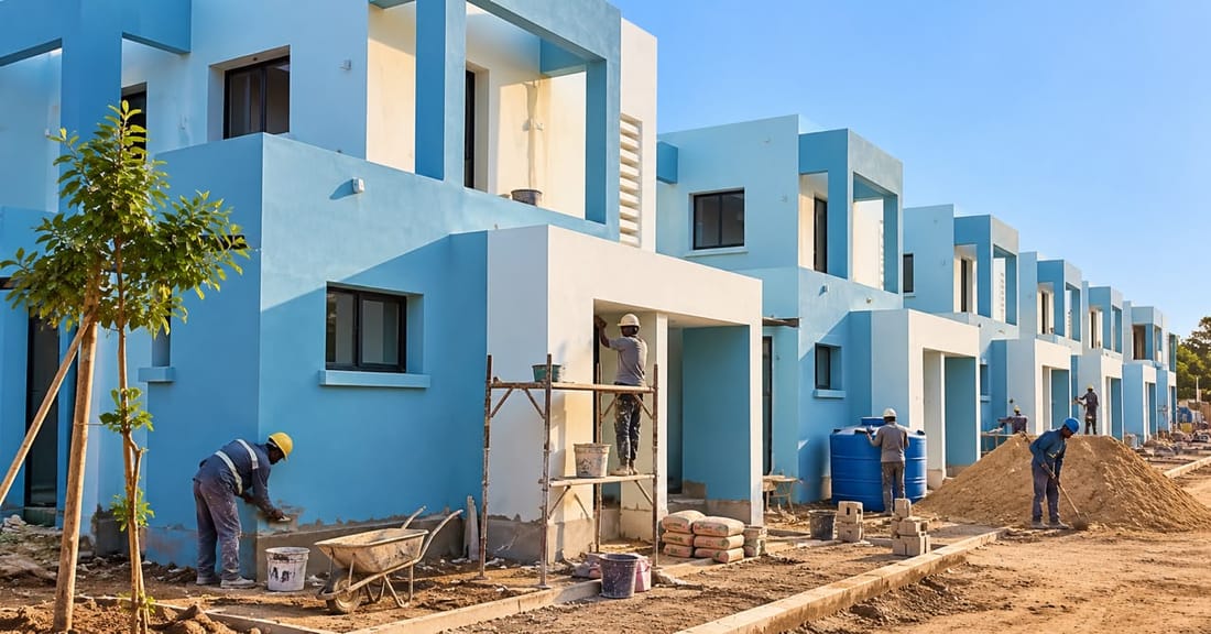 Maisons en bande d’une cité résidentielle en construction à Mbao